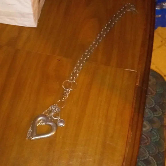 VTG Chunky Chain Silver Large Art Heart Necklace 36"+ - Picture 1 of 7